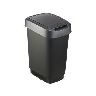 Poubelle - 10 Litres - Couvercle basculant - Noir / Argent - Rotho - Twist - 523739 W523739 €6.80 Poubelles