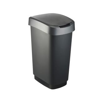 Poubelle - 50 Litres - Couvercle basculant - Noir / Argent - Rotho - Twist - 523737 W523737 €16.47 Poubelles