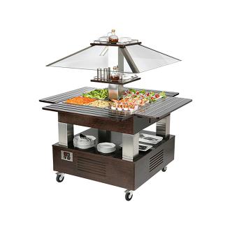 Bar à salade - H 154 x 144,5 x 144,5 CM - 99 KG - 220 - 240 V - 500 W - Statique - R290A - Bois Wengé - +2°C / +10°C - Roller Grill - 304180 304180 €3,175.00 Buffets îlots