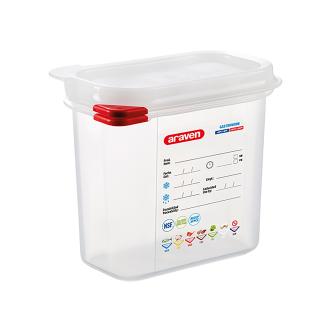 Boîte Alimentaire - 1/9 GN - 1.5 Litre - H 15 x 17.6 x 10.8 CM - Polypropylène - Transparent - -40°C / +95°C - Hermétique Verrouillable - Araven - 962392 E962392 €5.30 Bacs à aliments