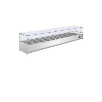 Vitrine réfrigérée - 10 x GN 1/4 - H 43,5 x 200 x 33 CM - 230 V - Inox - Polar - G611 G611 €619.00 Vitrine avec verre