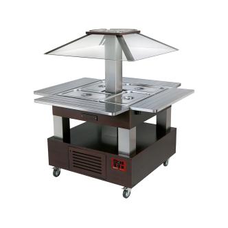 Buffet Chaud - Îlot - 4 x 1/1 GN - Dôme Motorisé - Bois Wengé - H 154 x 143,5 x 104 CM - Diamant - CBM/4D-B1_KM CBM/4D-B1_KM €3,912.00 Buffets îlots