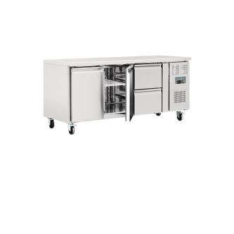 Etabli réfrigéré - 417 Litre - 2 portes - 2 tiroirs - H 86 x 179,5 x 70 CM - 230 V - Inox - Polar - GD874 GD874 €1,999.00 Tables réfrigérée 