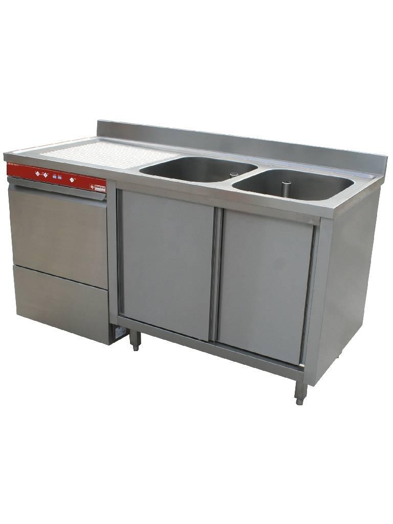 Évier/lave-vaisselle complet - Évier à droite avec portes coulissantes - Panier 50 x 50 CM - Lavage actif - Diamant - L1621VS-AS+D86/6