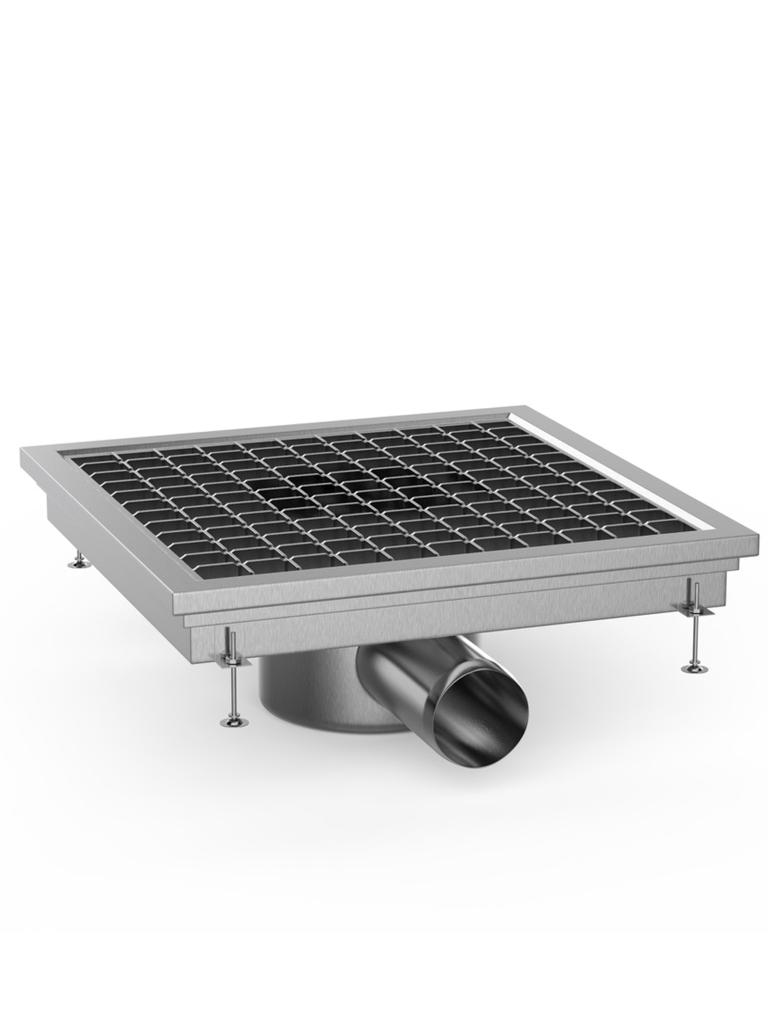 Caniveau/vidange de sol - Avec sortie latérale - Inox - 30 x 30 x 13,5 CM - Ø7 CM - G-Line