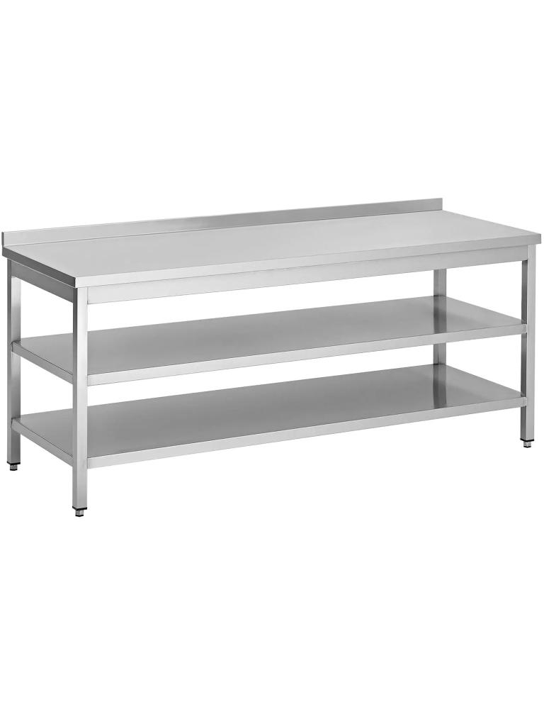 Table de travail en acier inoxydable - Double piètement - Bord surélevé plat 4 CM - G-Line