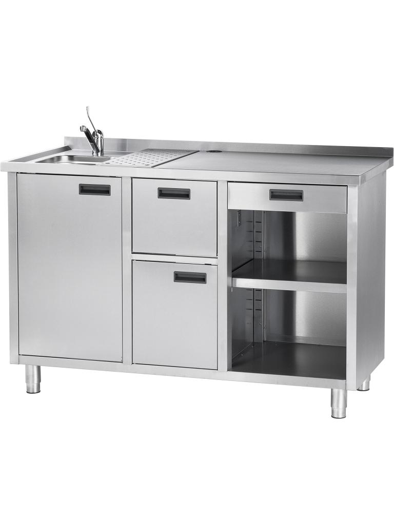 Etabli distributeur de café - H 100 x 150 x 70 CM - Evier - Inox - Gastro