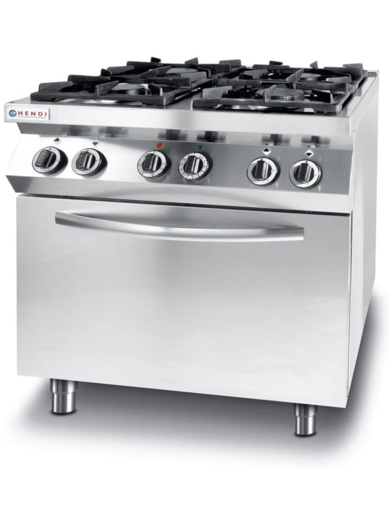 Cuisinière à gaz Kitchen Line 4 feux avec four électrique à convection GN 1/1 - Inox - H 90 X 70 X 80 CM - Hendi - 225882