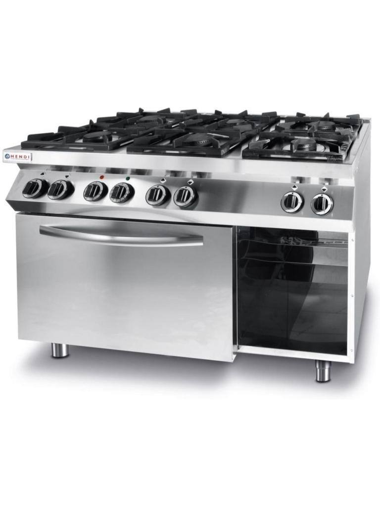 Cuisinière à gaz Kitchen Line 6 feux avec four électrique à convection GN 1/1 - Inox - H 90 X 70 X 120 CM - Hendi - 225899