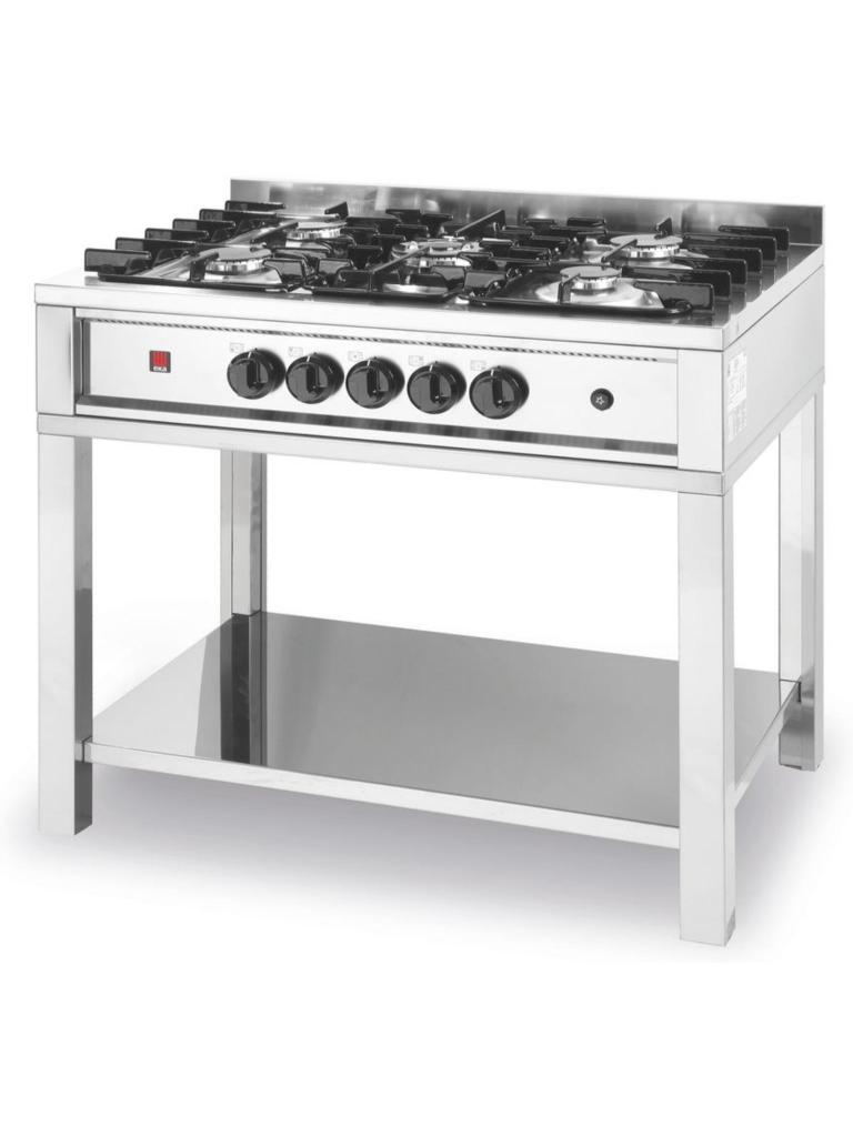 Cuisinière à gaz - 5 feux, avec boîtier - Inox - H 85 X 60 X 90 CM - Hendi - H225806