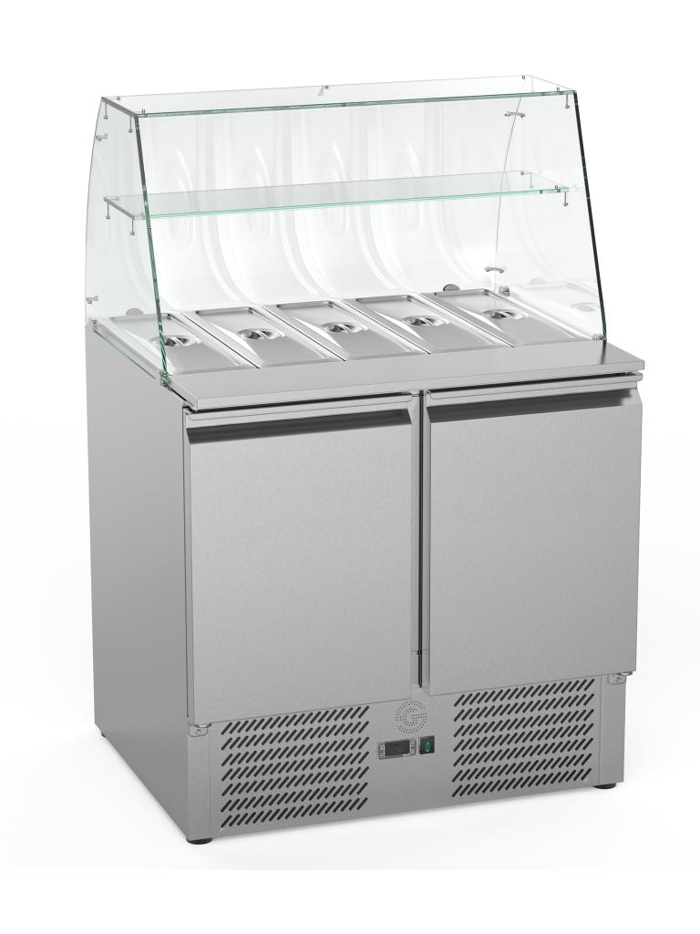 Saladette - 2 portes - H 85 x 90 x 70 CM - 2 x GN 1/1 + 1 x GN 1/2 - Inox - Construction verre - G-Line